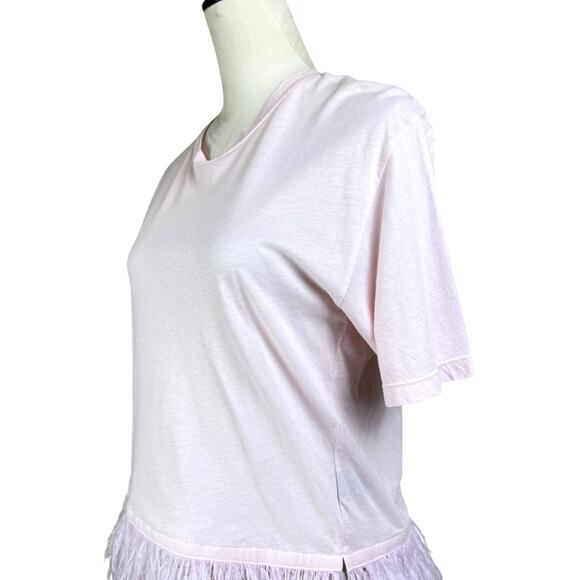 Le Superbe Pastel Pink Feather Trim Cotton Short Sleeve Baby Tee T-shirt - Picture 6 of 13